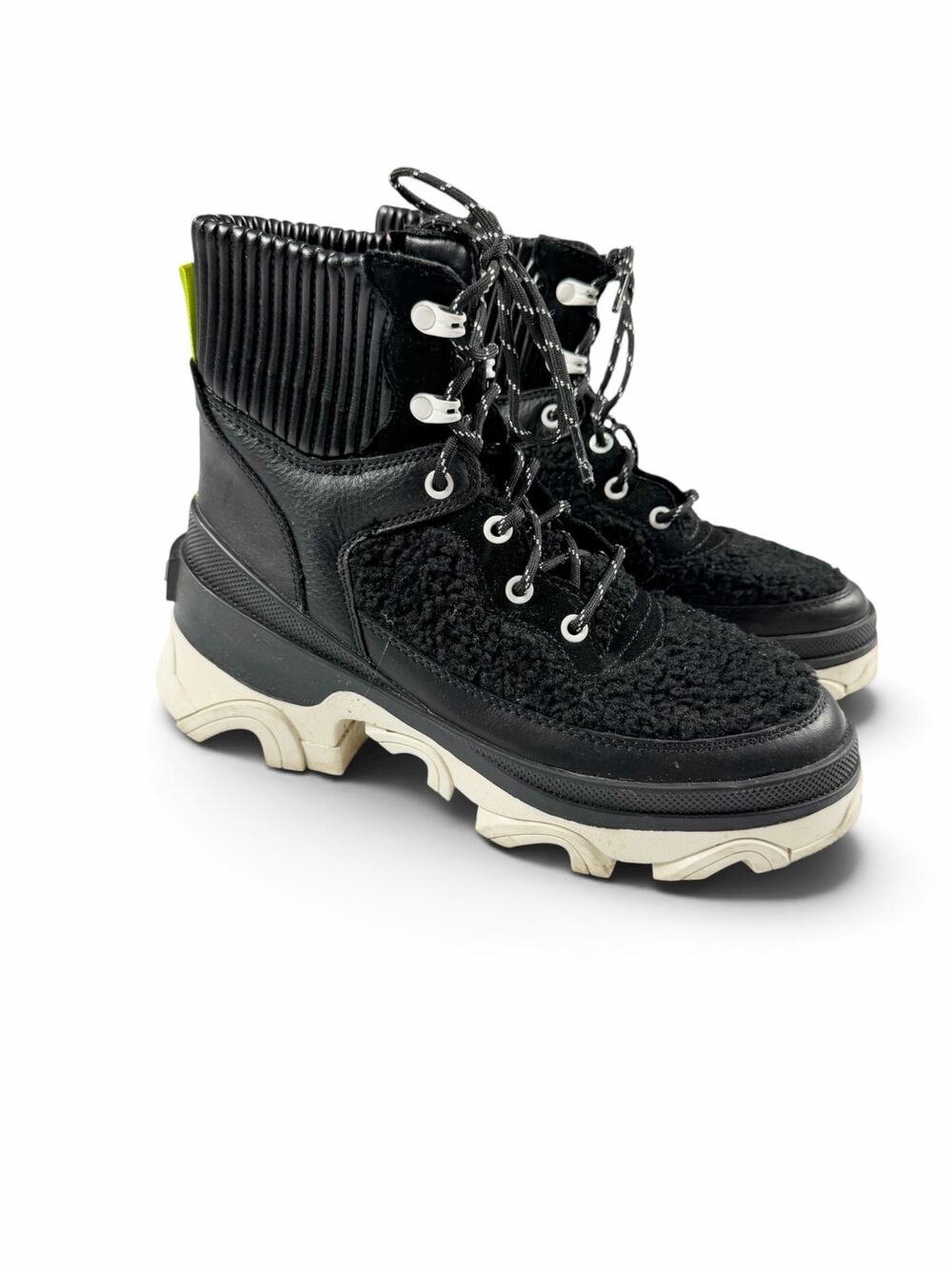 SOREL Brex Cozy Lace Waterproof Sherpa Platform Boots Black Women’s 7.5